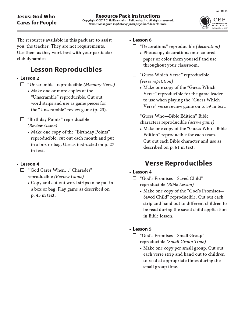 Jesus: God Who Cares for People - Reproducibles