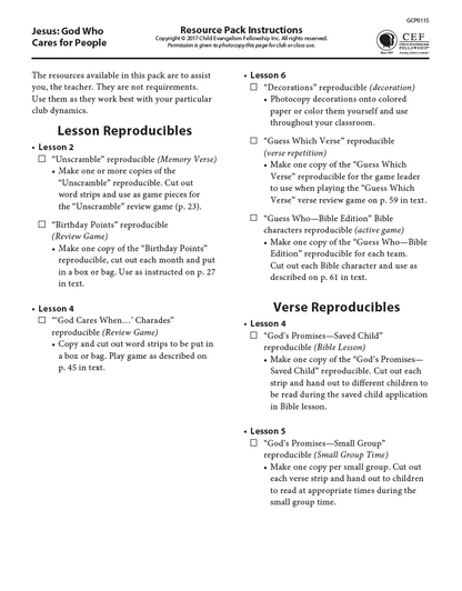 Jesus: God Who Cares for People - Reproducibles