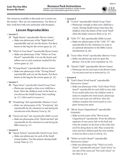 God: The One Who Knows My Heart - Reproducibles