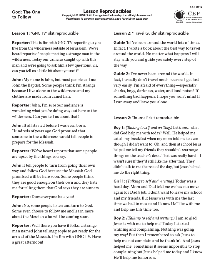 God: The One to Follow - Reproducibles