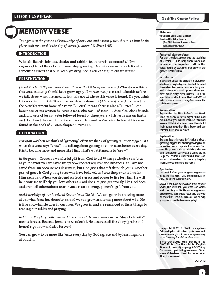 God: The One to Follow - Reproducibles